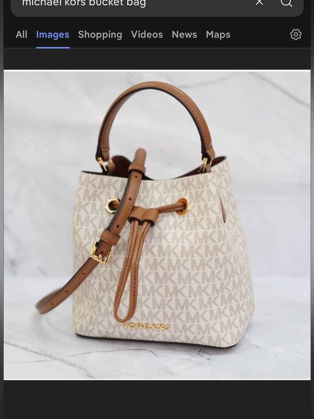 Michael Kors bucket bag! Beige and Brown Drawstring Crossbody